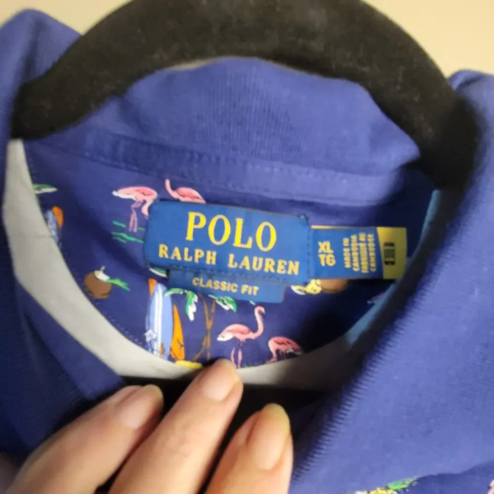 Polo Ralph Lauren Men Classic Soft Cotton Flamingo Hawaiian Graphic Polo Shirts‎